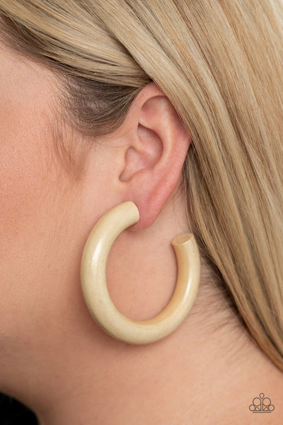 I WOOD Walk 500 Miles - White Hoop Earrings - Paparazzi Accessories