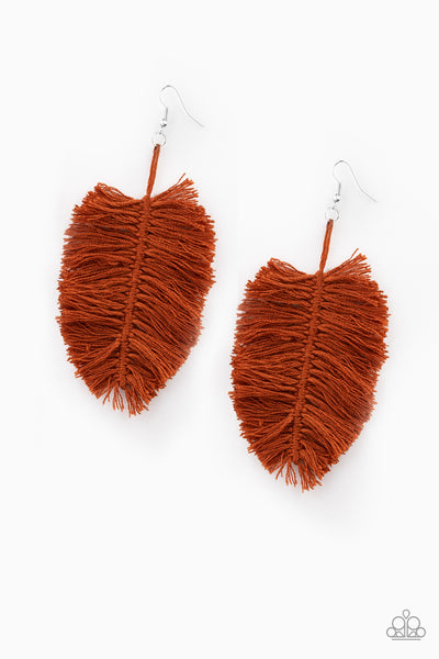 Hanging by a Thread - Brown Fringe Earrings - Paparazzi Accessories