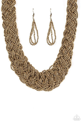 Mesmerizingly Mesopotamia - Brass Seed Bead Necklace - Paparazzi Accessories