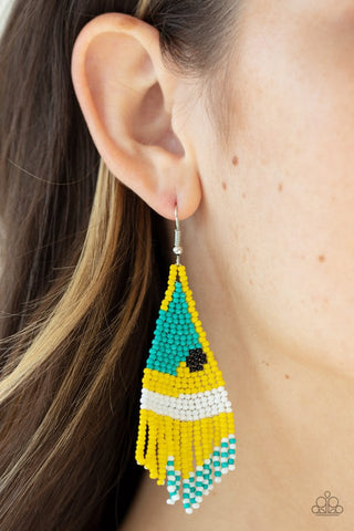 Brightly Beaded - Yellow Earrings - Paparazzi Accessories