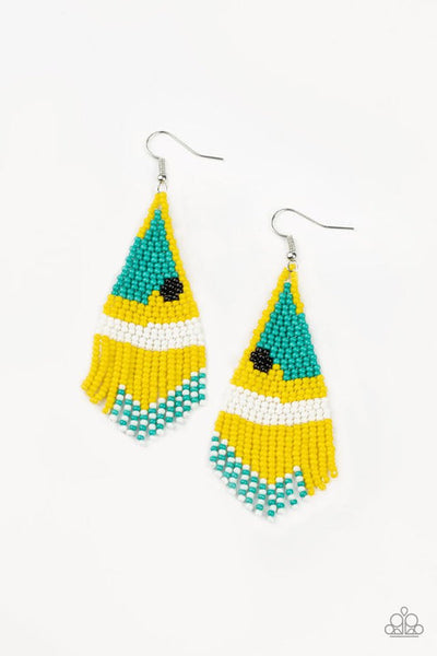 Brightly Beaded - Yellow Earrings - Paparazzi Accessories