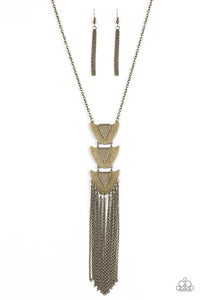 Paradise Prowess - Brass Tassel Necklace- Paparazzi Accessories