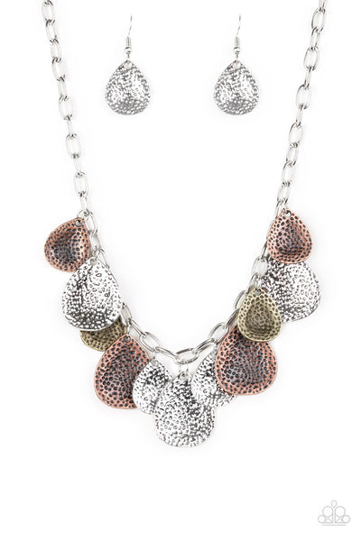 Storm Goddess - Multi Copper Brass Silver Teardrop Necklace - Paparazzi Accessories