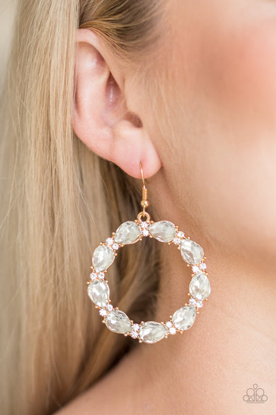Ring Around The Rhinestones - Gold Hoop Earrings - Paparazzi Jewelry