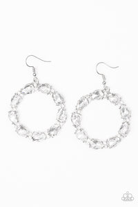 Ring Around The Rhinestones - White Hoop Earrings - Paparazzi Accessories