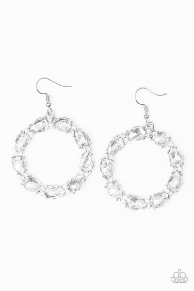 Ring Around The Rhinestones - White Hoop Earrings - Paparazzi Accessories
