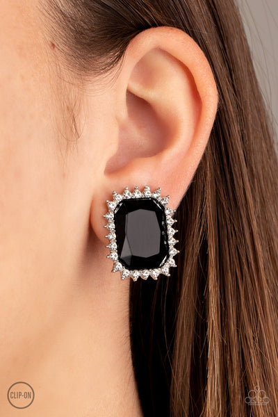 Insta Famous - Black Clip-On Earrings - Paparazzi Accessories