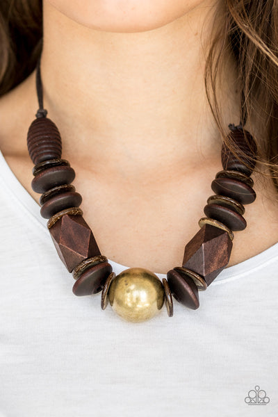 Grand Turks Getaway - Brass Wood Necklace - Paparazzi Accessories