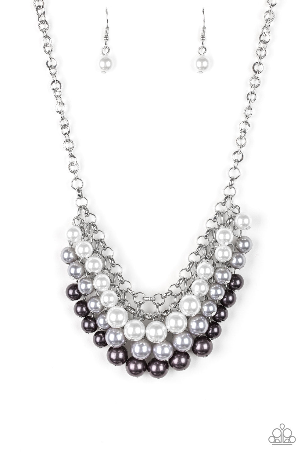 Run For The HEELS - Multi White Silver Black Pearl Fringe Necklace - Paparazzi Accessories