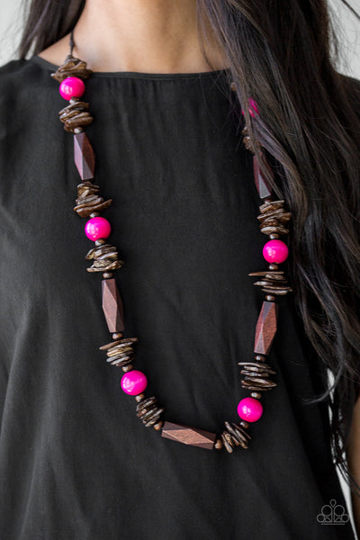 Cozumel Coast - Pink Wood Necklace - Paparazzi Accessories