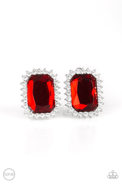 Downtown Dapper - Red Clip-On Earrings - Paparazzi Accessories