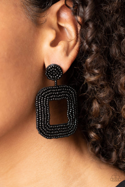 Beaded Bella - Black Seed Bead Earrings - Paparazzi Accessories