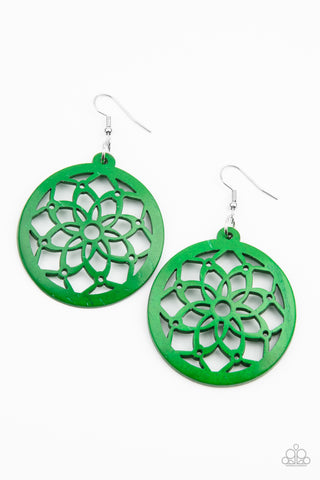 Mandala Meadow - Green Wood Earrings - Paparazzi Accessories