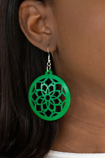Mandala Meadow - Green Wood Earrings - Paparazzi Accessories