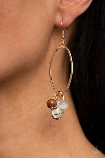 Golden Grotto - White Earrings - Paparazzi Accessories