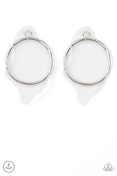 Clear The Way! - White Hoop Earrings -Paparazzi Accessories