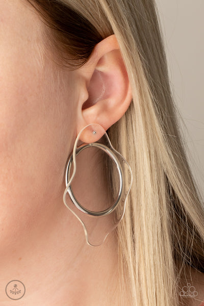 Clear The Way! - White Hoop Earrings -Paparazzi Accessories