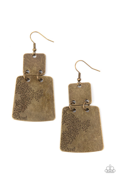 Tagging Along - Brass Earrings - Paparazzi Accessories