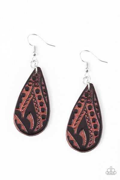 Paparazzi Get In The Groove Leather Earrings - Brown