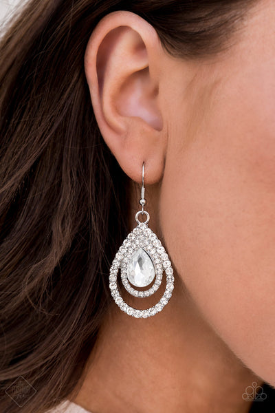 So The Story GLOWS - White Rhinestone Earrings - Paparazzi Accessories
