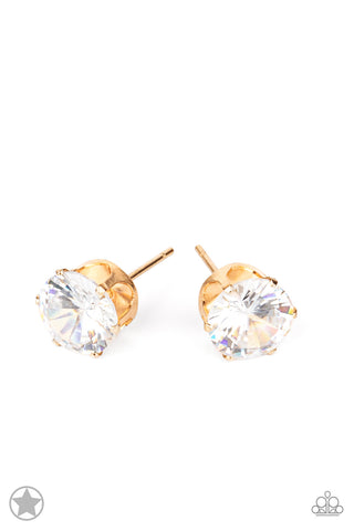 Just In TIMELESS - Gold Rhinestone Earrings - Paparazzi Accessories