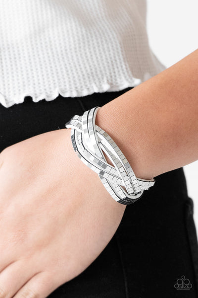 Looking For Trouble - White  Rhinestone Wrap Bracelet - Paparazzi Accessories