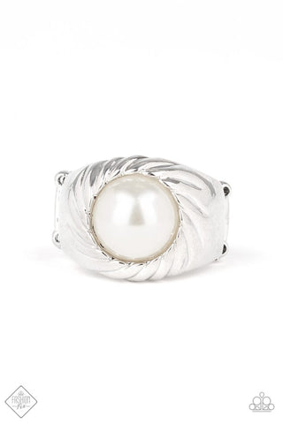 Wall Street Whimsical –– White Pearl Silver Band Ring - Paparazzi Accessories