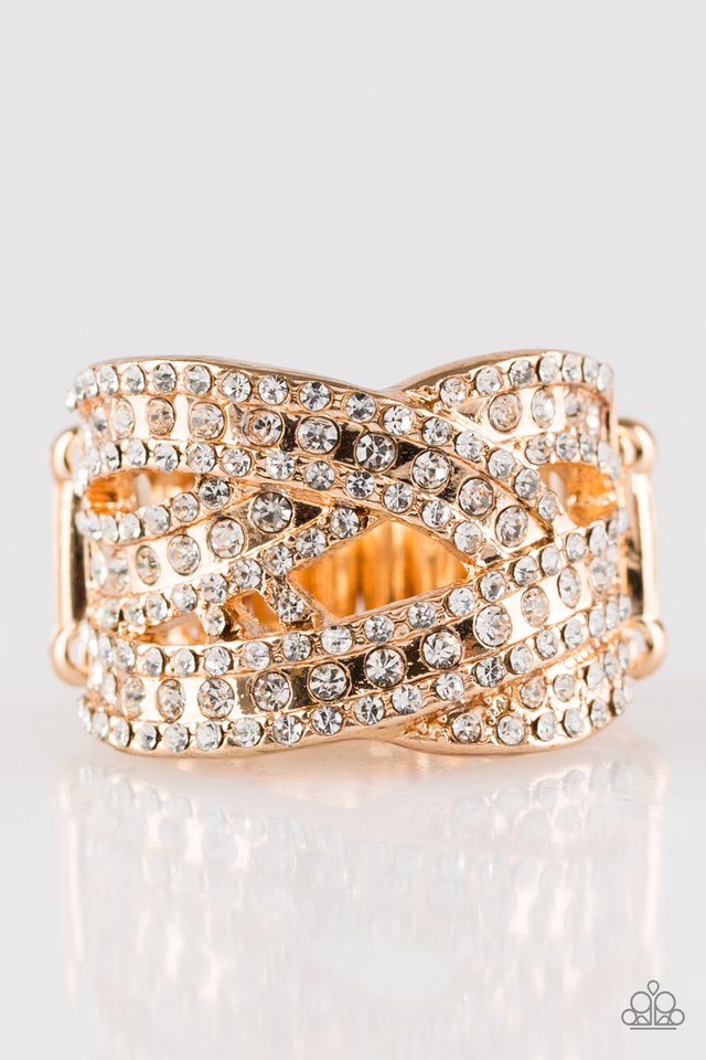 Back On The Glitter Track - Gold Rhinestone Ring - Paparazzi Accessories