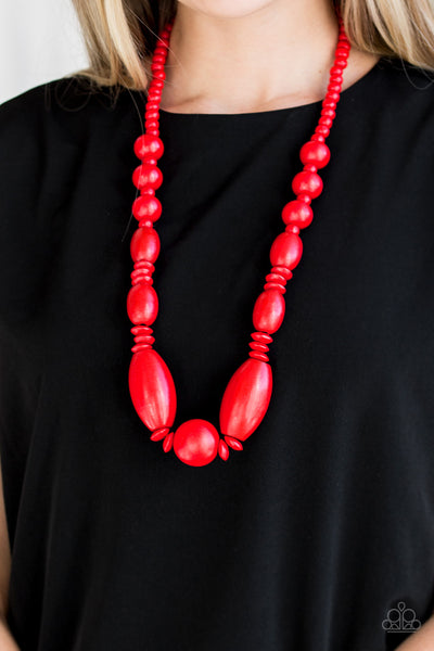 Summer Breezin - Red Wooden Necklace - Paparazzi Accessories