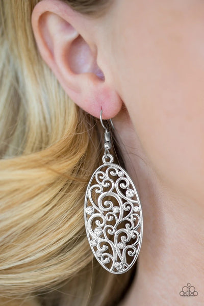 Glistening Gardens - White Earrings - Paparazzi Accessories