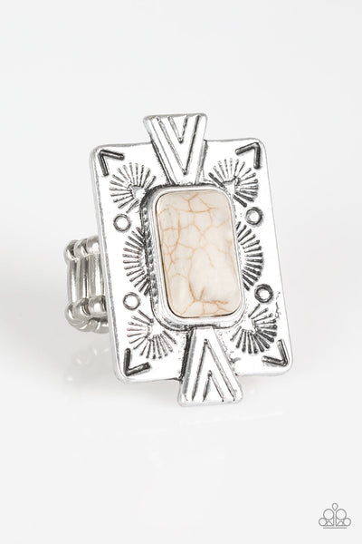 So Smithsonian - White Stone Ring - Paparazzi Accessories