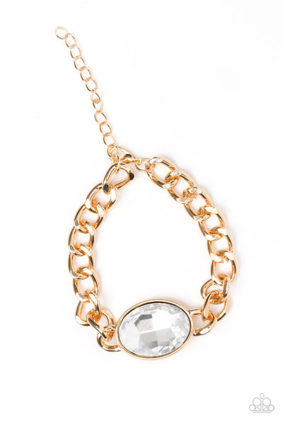 Luxery Lush - Gold Rhinestone Bracelet - Paparazzi Accessories