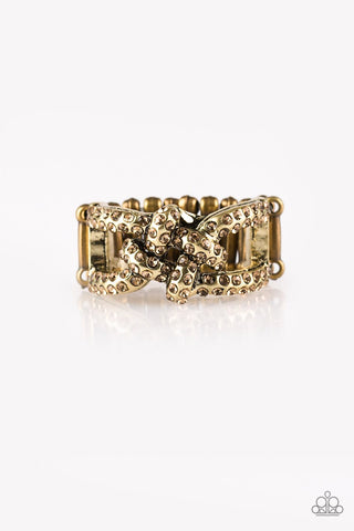 Can Only Go UPSCALE From Here - Brass - Golden Topaz Rhinestones Ring - Paparazzi Accessories
