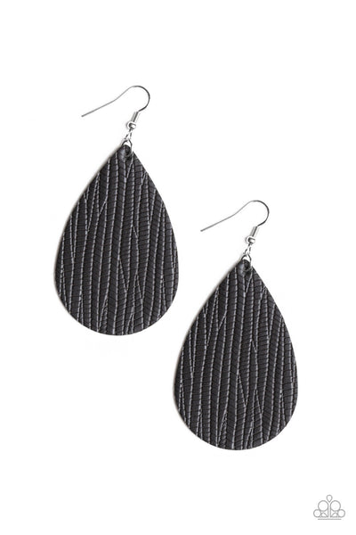 Natural Resource - Black Leather Earrings - Paparazzi Accessories