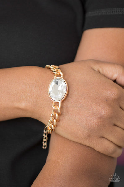 Luxery Lush - Gold Rhinestone Bracelet - Paparazzi Accessories
