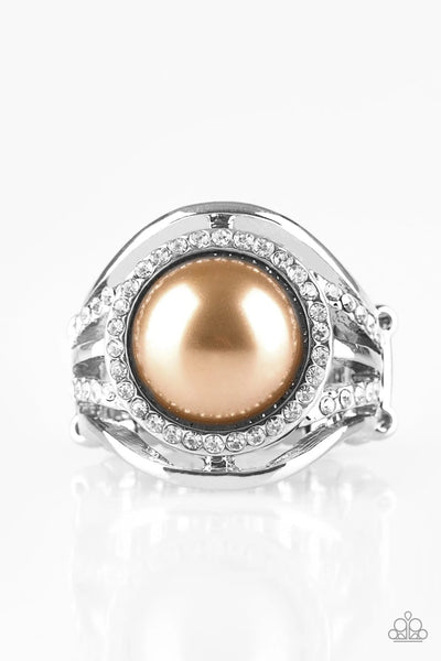 Pampered In Pearls - Brown Ring - Paparazzi Accessories