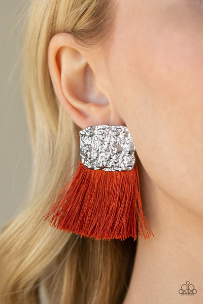 Plume Bloom - Orange Tassel Earrings - Paparazzi Accessories