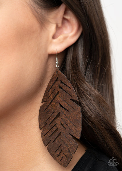 I Want To Fly - Brown Leather Earrings - Paparazzi Accessories