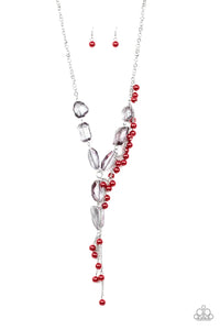 Prismatic Princess - Red Pearly Beads - Smoky Gems Silver Necklace - Paparazzi Accessories