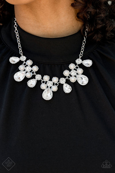 Demurely Debutante - White Pearl Rhinestone Necklace - Paparazzi Accessories