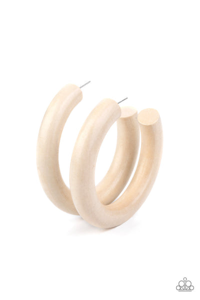 I WOOD Walk 500 Miles - White Hoop Earrings - Paparazzi Accessories