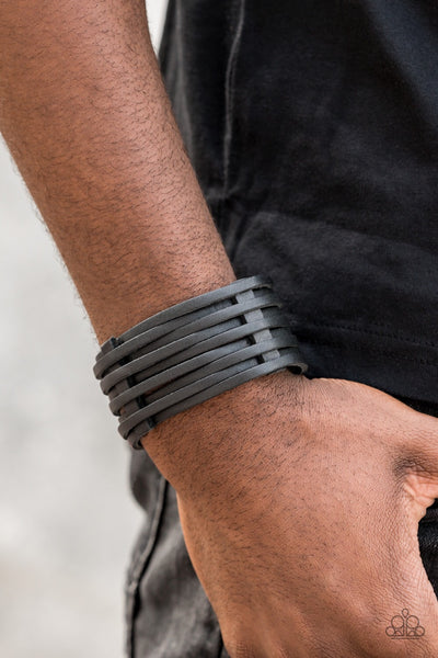 The Starting Lineup - Black Men's Leather Band Bracelet - Paparazzi Accessories
