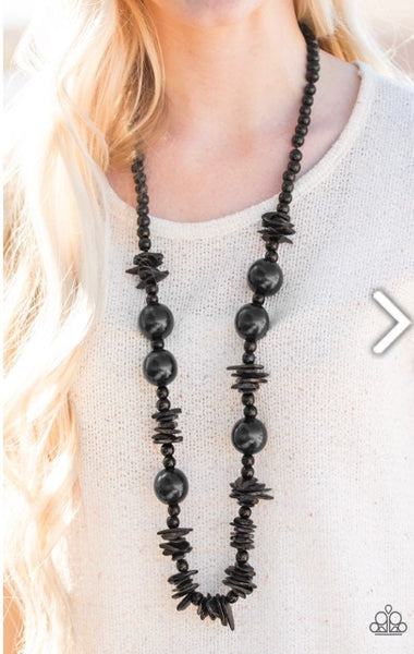 Cancun Catch - Black Wooden Necklace - Paparazzi Accessories