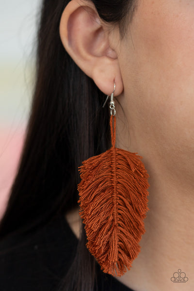 Hanging by a Thread - Brown Fringe Earrings - Paparazzi Accessories