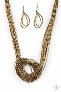 Knotted Knockout - Brass Seed Bead Necklace - Paparazzi Accessories