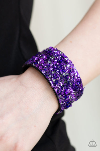 Starry Sequins - Purple Sequin Bracelet - Paparazzi Jewelry
