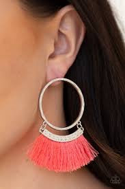 This is Sparta - Orange Fringe Hoop Earrings - Paparazzi Accessories 
