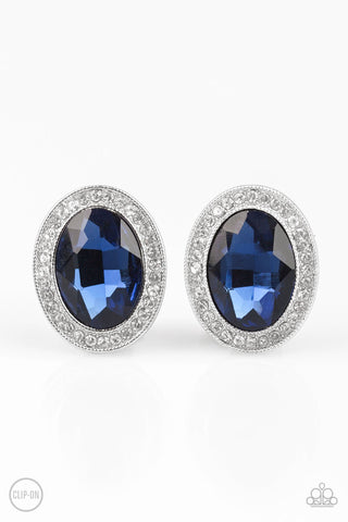 Only FAME In Town - Blue Clip-On Earrings - Paparazzi Accessories