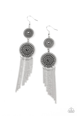 Medallion Mecca - Silver Earrings - Paparazzi Accessories