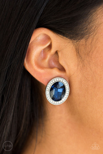 Only FAME In Town - Blue Clip-On Earrings - Paparazzi Accessories